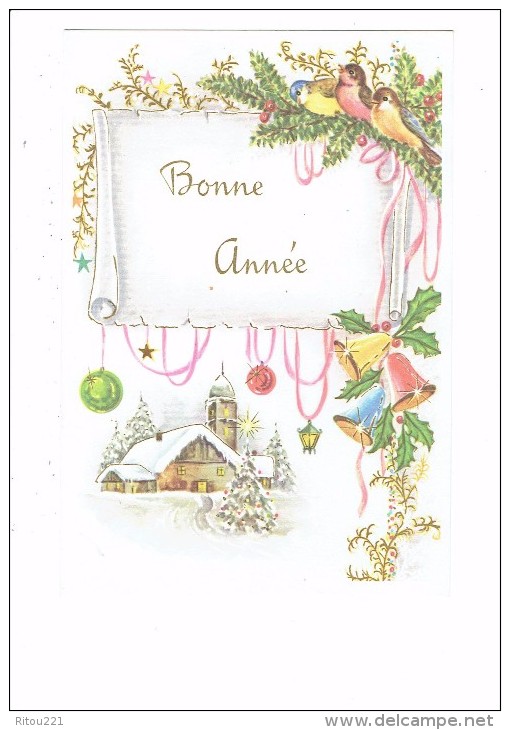 Carte Bonne Année - Oiseaux Parchemin Cloche - Série 8910 - 5/4 - MD PARIS - Nouvel An