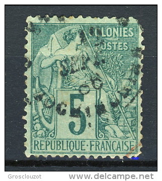Colonie Francesi, Emissioni Generali 1881 N. 49 C. 5 Verde Usato, Annullo Cochinchine - Alphee Dubois