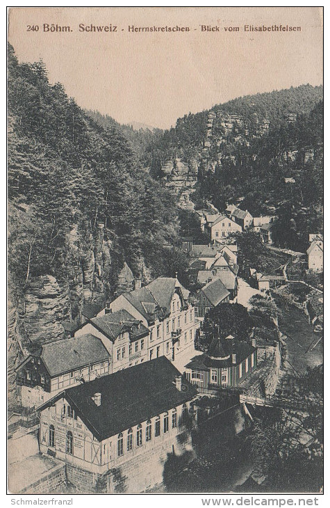 AK Böhmische Schweiz Hrensko Herrnskretschen Blick Elisabethfelsen Elisalexfelsen Warenhaus Hotel Gasthof ? Bei Tetschen - Sudeten