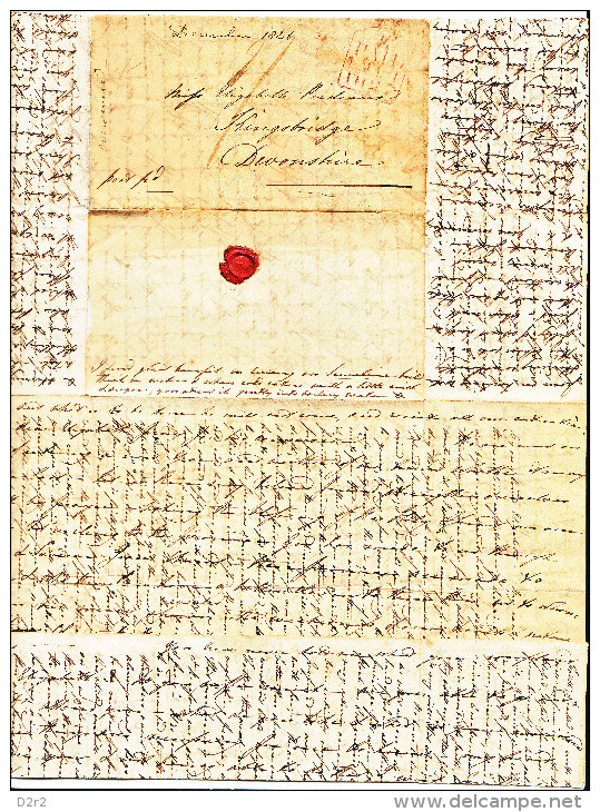 LETTRE DE 1826 DECEMBRE - CACHET ROUGE "PAID1827"- ECRITE DANS PLUSIEURS DIRECTIONS !!!- EN L'ETAT- RRR - ...-1840 Préphilatélie