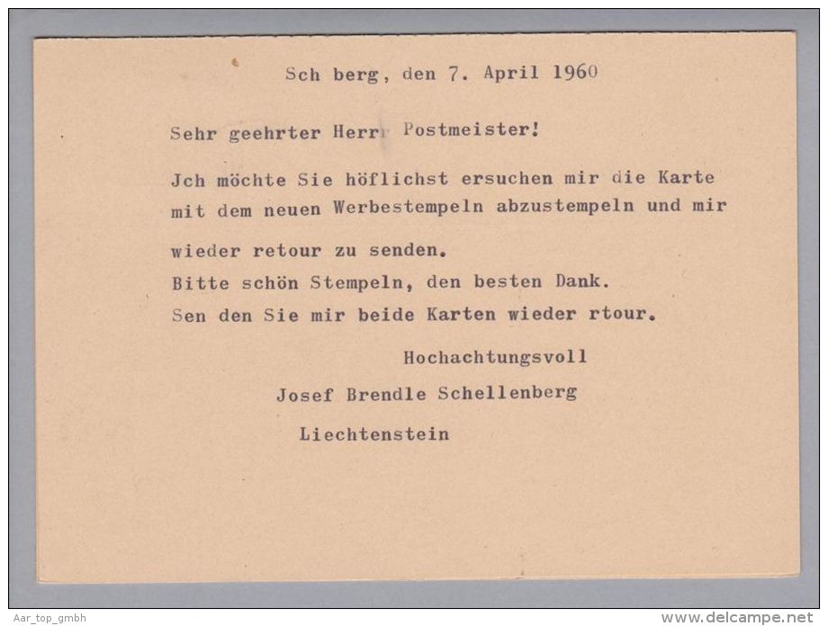 Heimat LU Willisau 1960-04-08 K-Stempel Mit Liechtensteiner Frankatur Doppelkarte - Briefe U. Dokumente