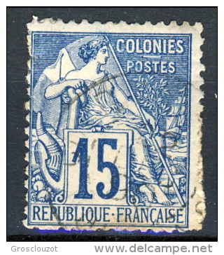 Colonie Francesi, Emissioni Generali 1881 N. 51 C. 15 Azzurro Usato Annullo Da Decifrare - Alphee Dubois