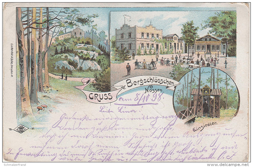 Litho AK Gruss Bergschlösschen Gasthof Einsiedler Bei Nossen Siebenlehn Deutschenbora Rosswein Triebischtal Marbach - Nossen