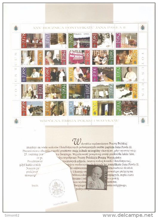 POLOGNE ENCART SPECIAL 25eme ANNIVERSAIRE PONTIFICAT DU PAPE JEAN PAUL II + TIMBRE +ENVELOPPE - Full Sheets