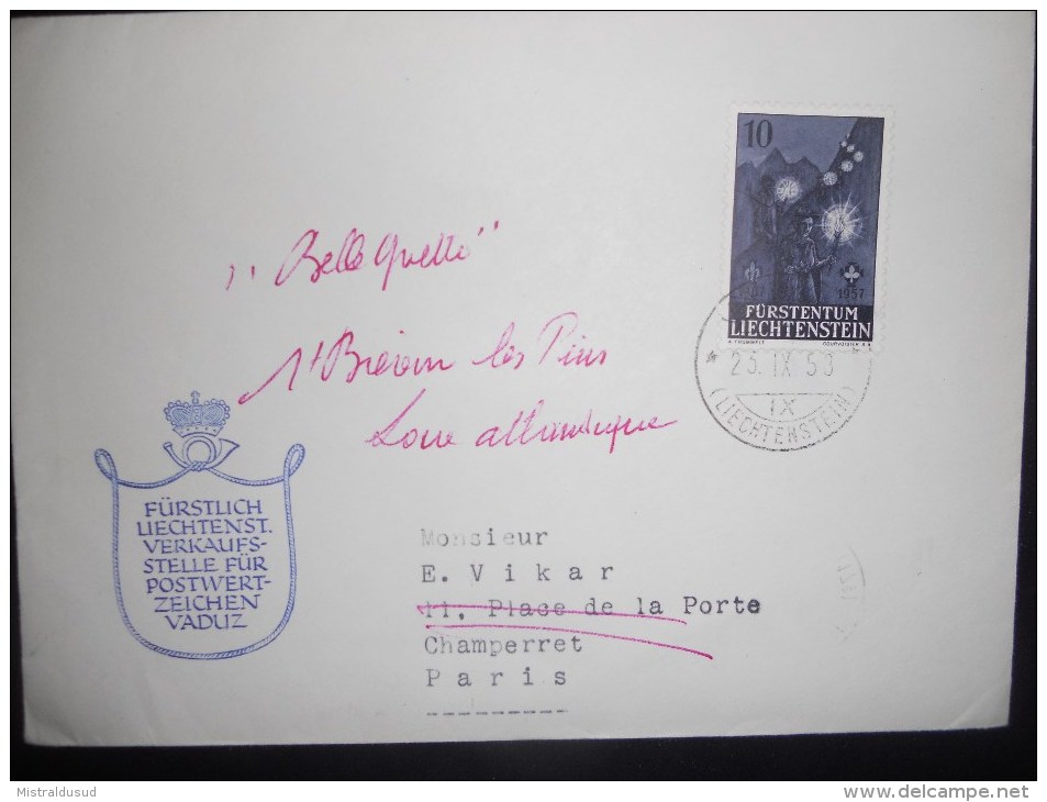 Liechtenstein Lettre De Vaduz 1958 Pour Paris - Lettres & Documents