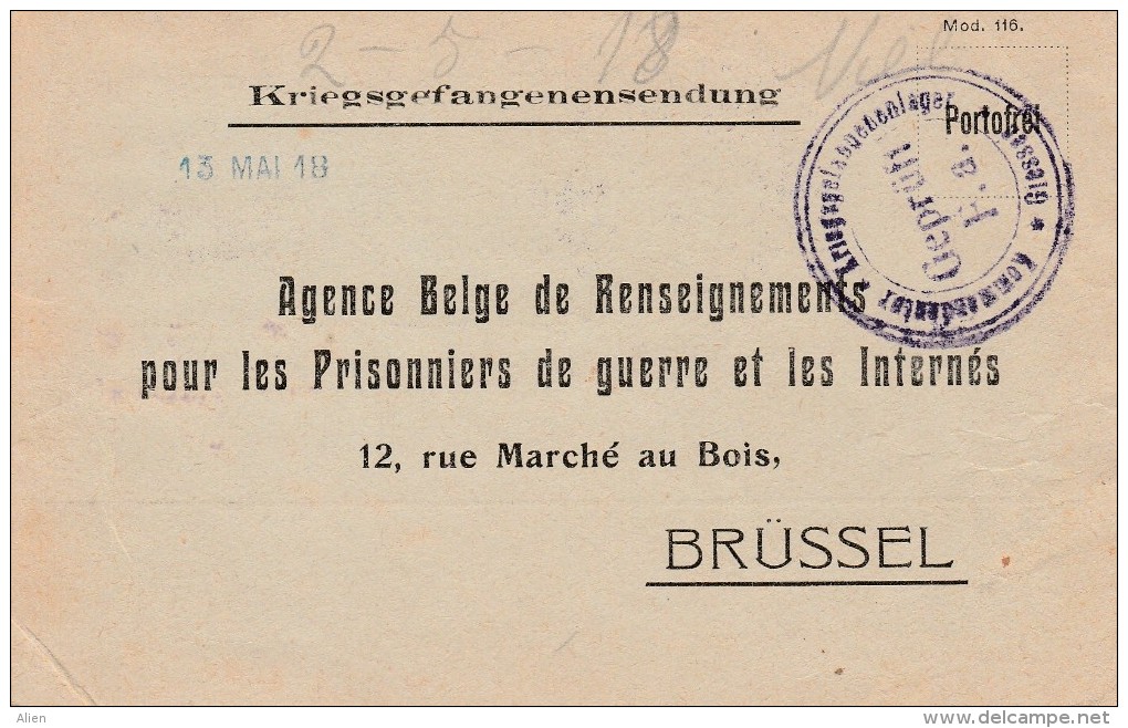Kaart Giessen Met "Comité De Secours Section Belge" Naar Brussel + Kampcensuur - Prisoners