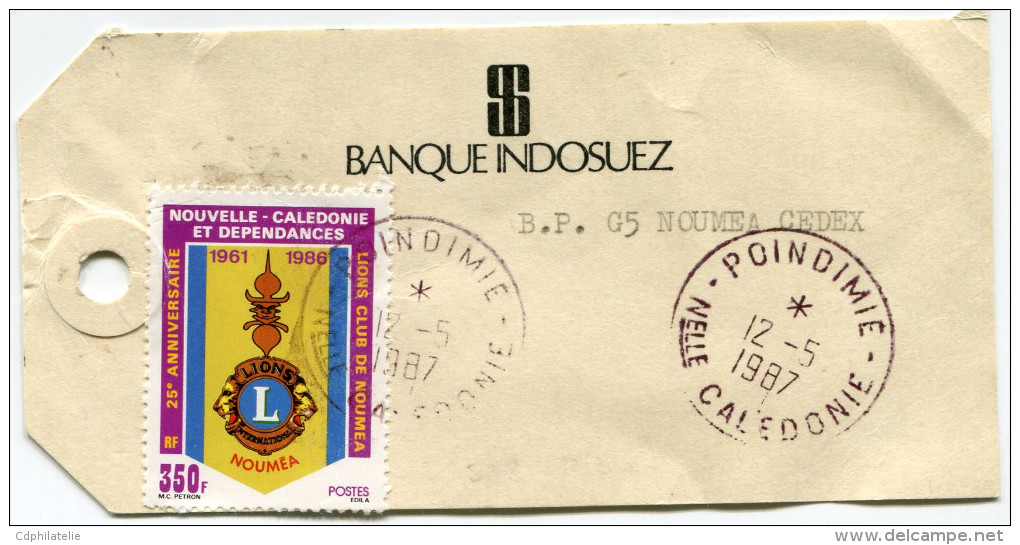 NOUVELLE-CALEDONIE ETIQUETTE ADRESSE UTLISEE POUR LES SACS OU SACOCHES OBLITERATION POINDIMIE 12-5-1987 Nelle CALEDONIE - Storia Postale