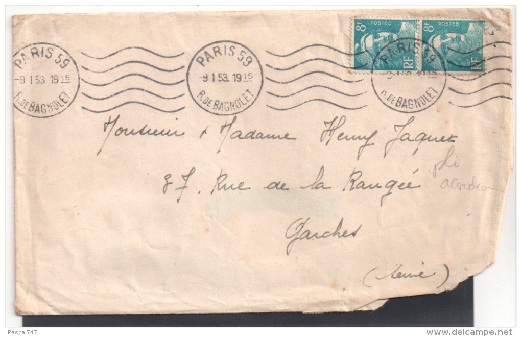 8 Fr Paire Plis Accordéon 1953 - Storia Postale