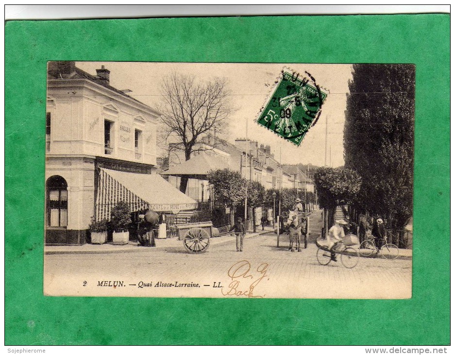 Melun Quai Alsace-Lorraine (Café De La Seine Et Des Sports Salles Réunions - Attelage Bicyclette) Envoi En 1909 - Melun