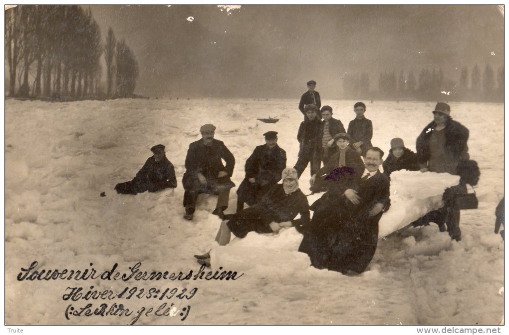 SOUVENIR DE GERMERSHEIM HIVER 1928 1929 LE RHIN GELEE CARTE PHOTO - Germersheim