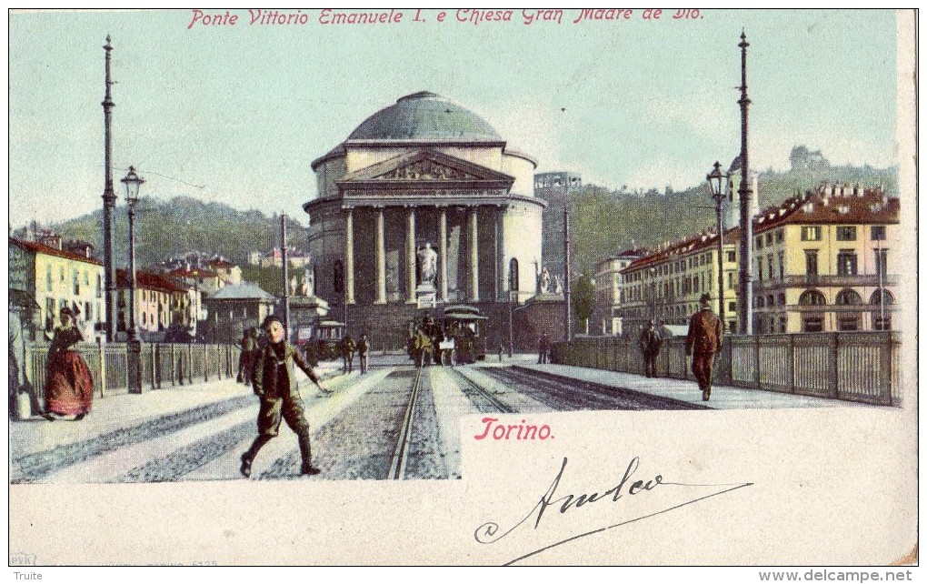 TORINO (TURIN) PONTE VITTORIO EMANUELE1 E CHIESA GRAN MADRE DE DIO (CARTE PRECURSEUR ET COLORISEE)  EDIT KUNZLI - Brücken