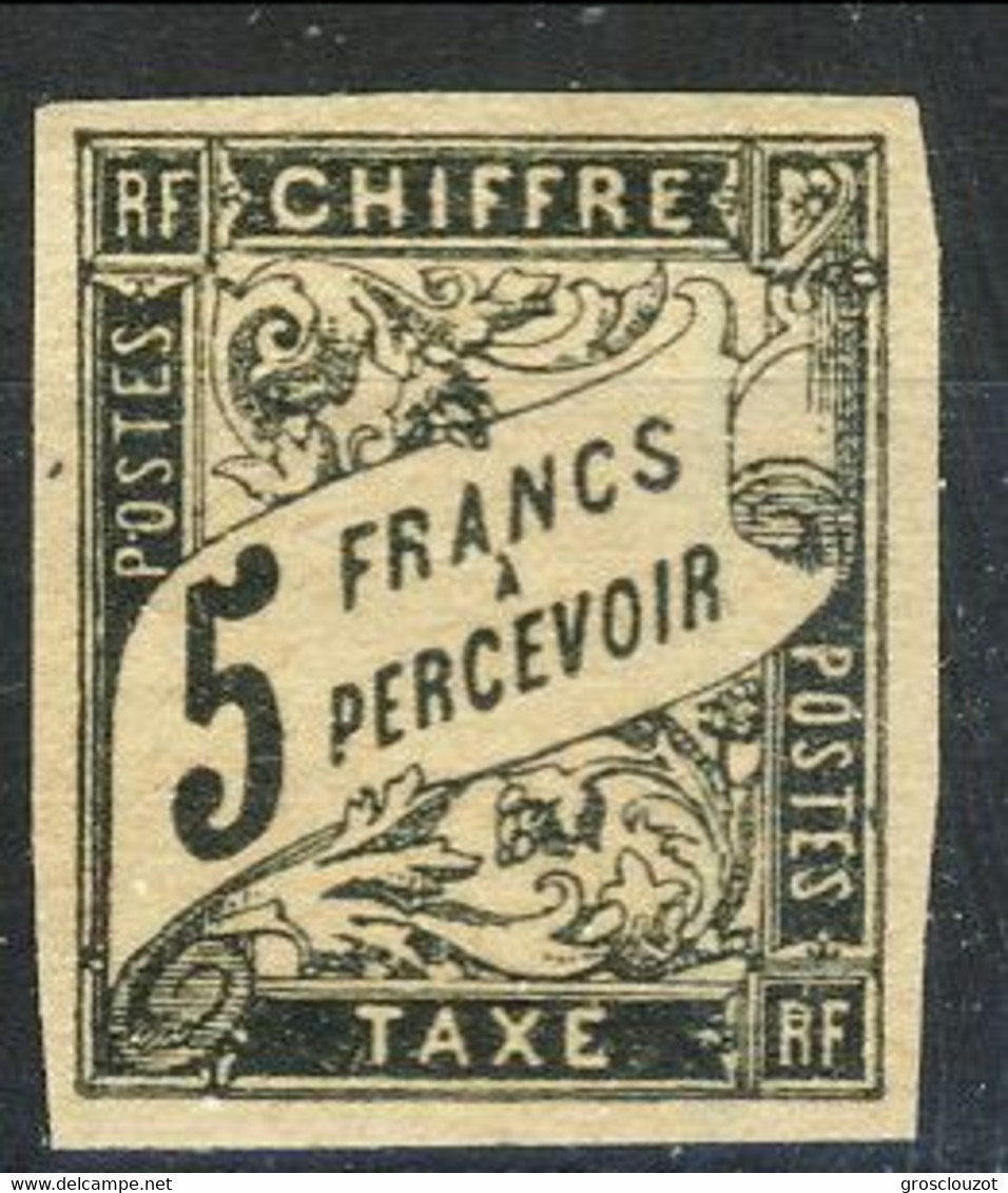 Emissioni Generali Timbre Tax 1884, N. 14,  Fr 5 Nero MNH - GO, Firmato Cat. € 500 - Taxe