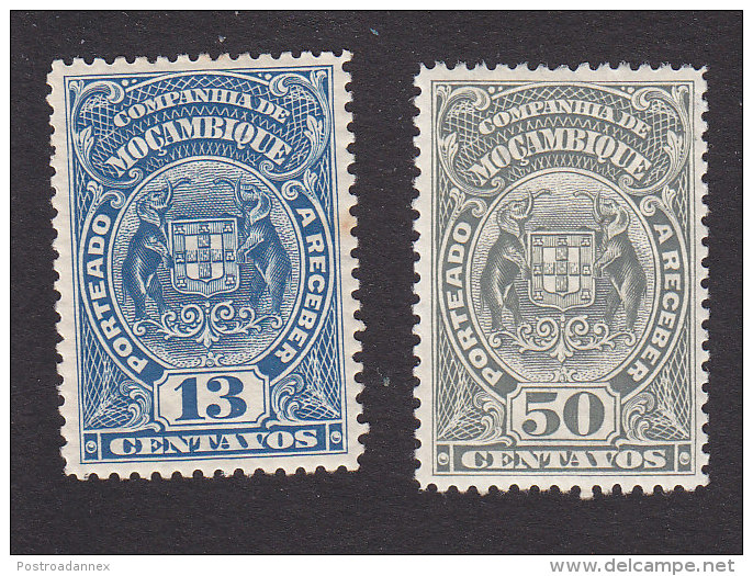 Mozambique Company, Scott #J38, J40, Mint Hinged, Postage Due, Issued 1919 - Mozambique