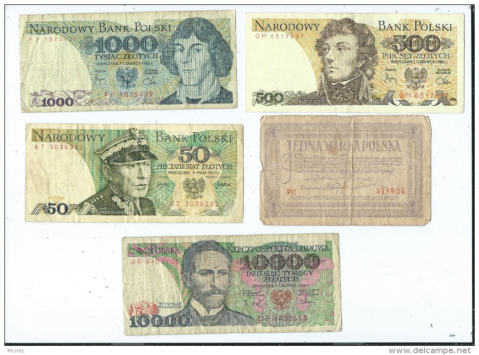 Lot 5 Billets De Pologne -  (2 Scans)- - Poland