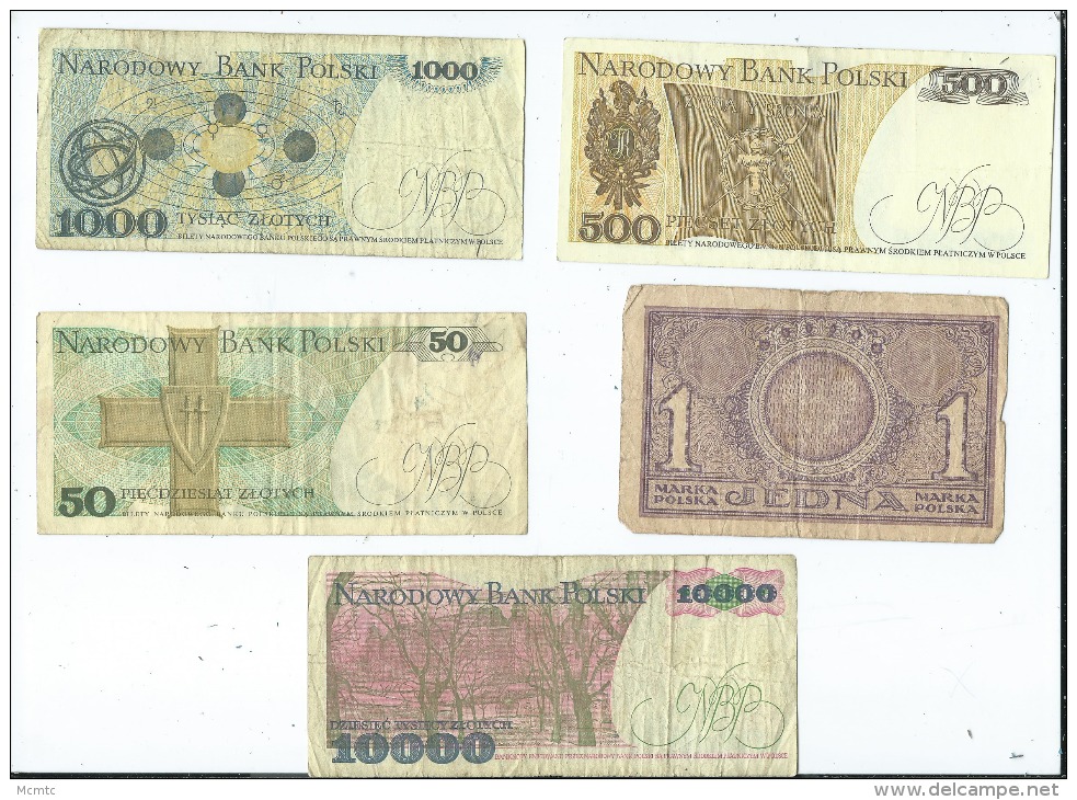 Lot 5 Billets De Pologne -  (2 Scans)- - Polonia