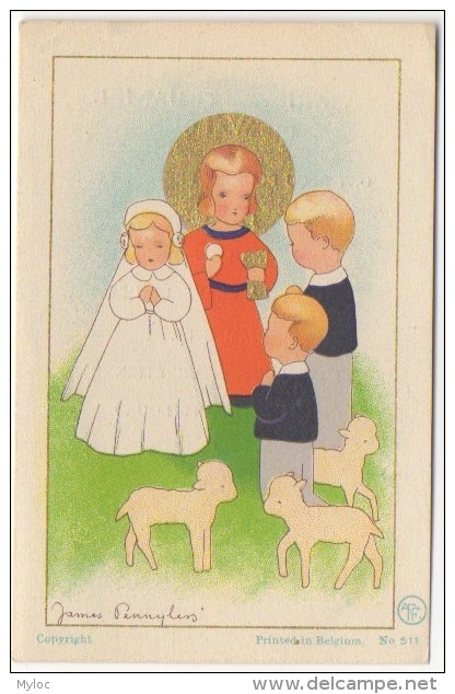 Faire-parts. Image Religieuse. Illustrateur. J.Pennyless. Gand 1950. - Naissance & Baptême