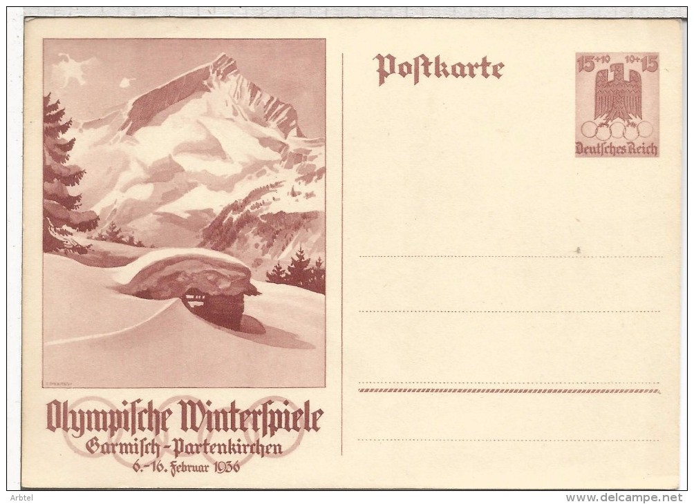 ALEMANIA REICH 1936 ENTERO POSTAL JUEGOS OLIMPICOS DE INVIERNO GARMISCH PARTENKIRCHEN SKI - Winter 1936: Garmisch-Partenkirchen