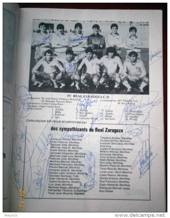 Socer / Football  - Tournoi Espoirs U-20 De Monthey (Switzerland) 1982 - REAL, Zaragoza, FC ARSENAL , Program, Programme - Authographs