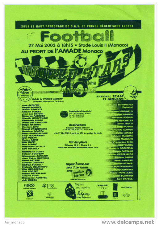 Programme Football 2003 Formule 1 Stars C Star Team Prince Albert Monaco - Bücher