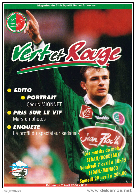 Programme Football 1999 2000 Sedan C AS Monaco Et Girondins De Bordeaux Ligue 1 - Libros