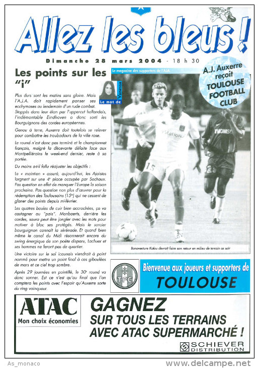 Programme Football 2003 2004 AJA Auxerre C Toulouse FC - Libros