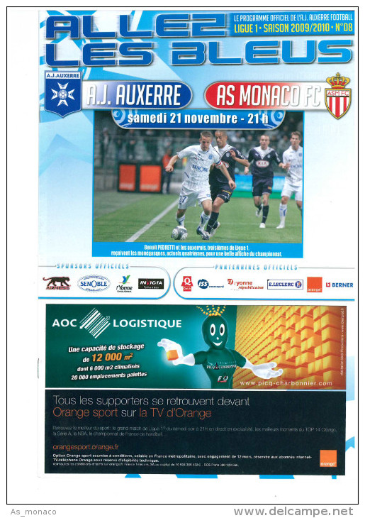 Programme Football 2009 2010 AJA Auxerre C AS Monaco FC - Libros