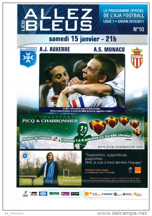 Programme Football 2010 2011 AJA Auxerre C AS Monaco - Libros