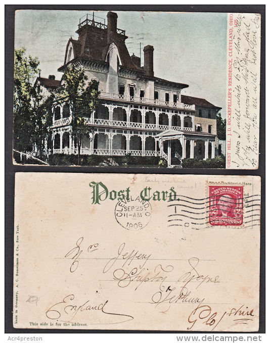 A0552 USA 1906, Postcard Of J Rockefeller's Residence, Cleveland To England - Covers & Documents