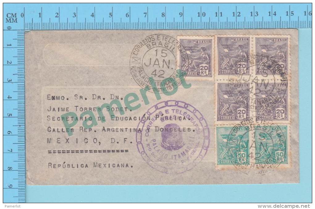 Bresil Brasil ( 1942, Cover  Cachet Correios E Telegrafos..., To Mexico, Marcophilie ) 2 Scans - Lettres & Documents