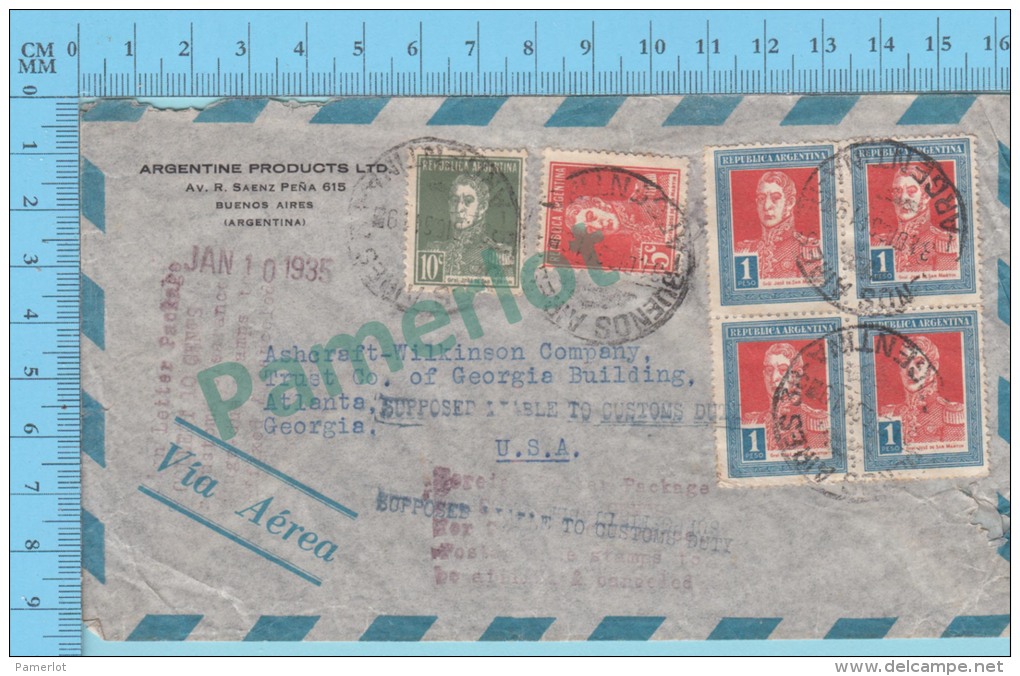 Aerogramme ( Argentine Argentina 1935, Cover  Cachet Buenos Aires To USA, Many Post Mark Marcophilie ) 2 Scans - Lettres & Documents