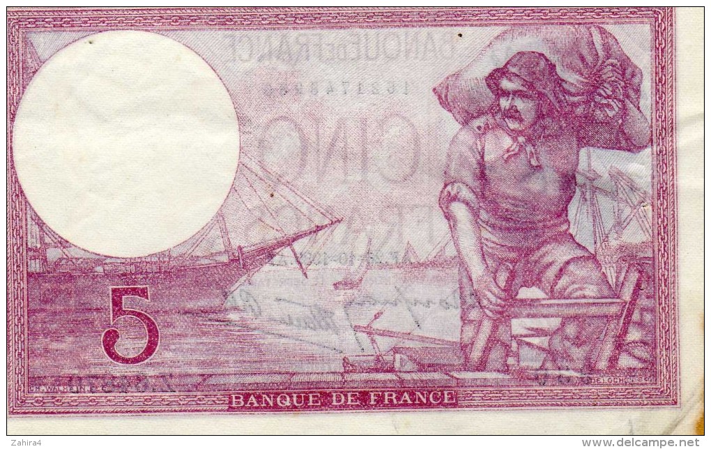 Cinq Francs Violet AF . 26 - 10 - 1939 - AF - 5 F 1917-1940 ''Violet''