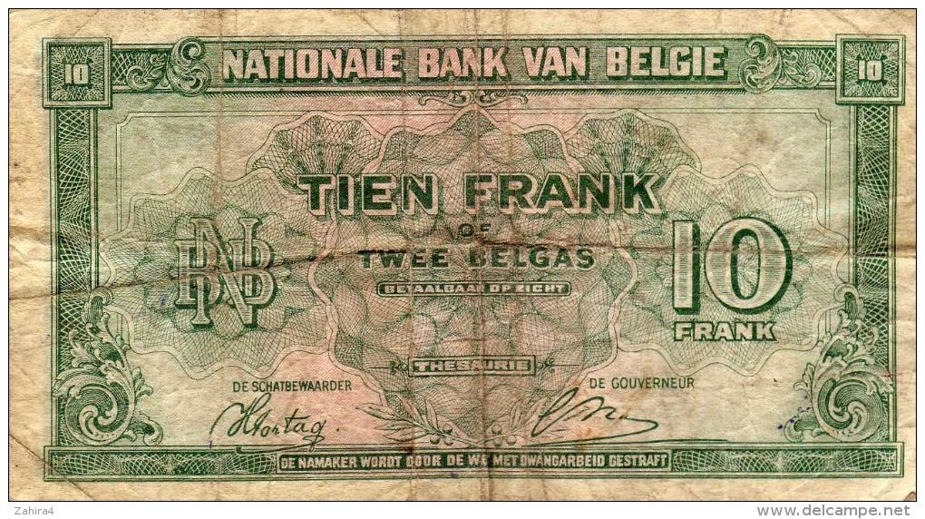 Dix Francs Ou Deux Belgas - 01.02.43  - HI 033926 - 10 Francs-2 Belgas