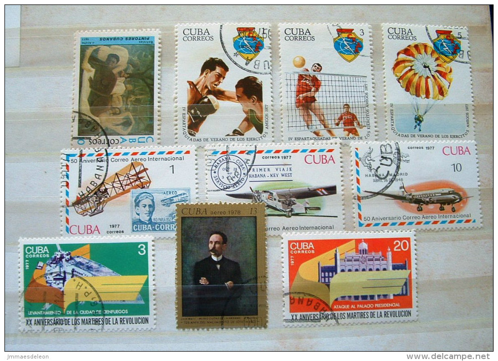 Cuba 1977 - 1978 - Paintings Sports Parachute Volley Ball Boxing Planes Marti - Lettres & Documents