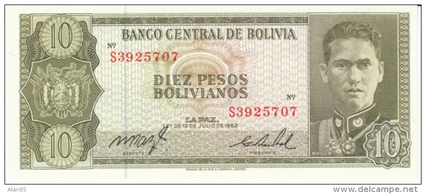 Bolivia #154 10 Pesos Bolivianos C1962 Banknote Currency Money - Bolivia