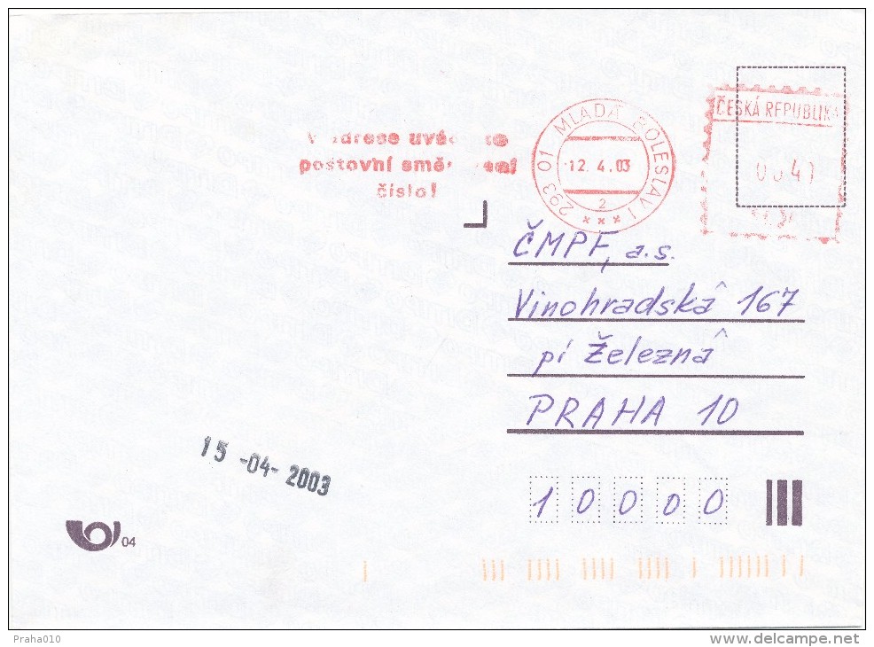 K5893 - Czech Rep. (2003) 293 01 Mlada Boleslav 1: In An Address Indicate The Zip Code! (letter) Tariff: 6,40Kc - Código Postal