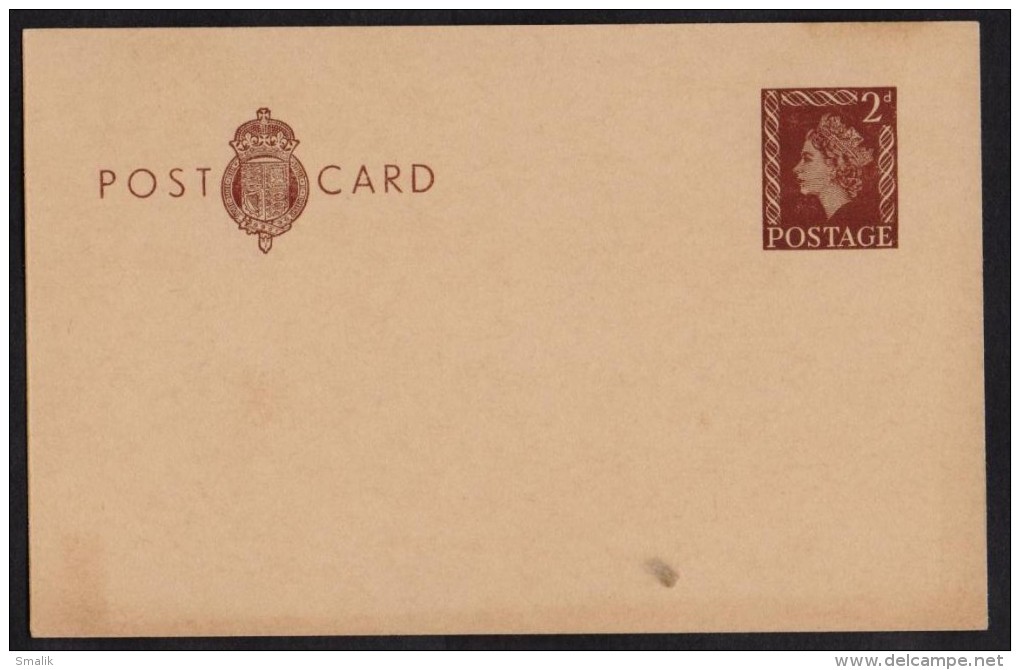 Great Britain UK GB - Postal Stationery 2d Post Card, Queen Elizebath, 2 D Postcard Unused - Stamped Stationery, Airletters & Aerogrammes