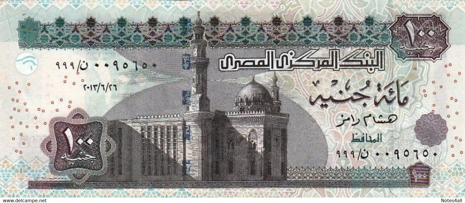 EGYPT 100 EGP POUNDS 2013 P-67j SIG/ RAMEZ #23 UNC Prefix 999 SPACE OUT SPACING - Egypt