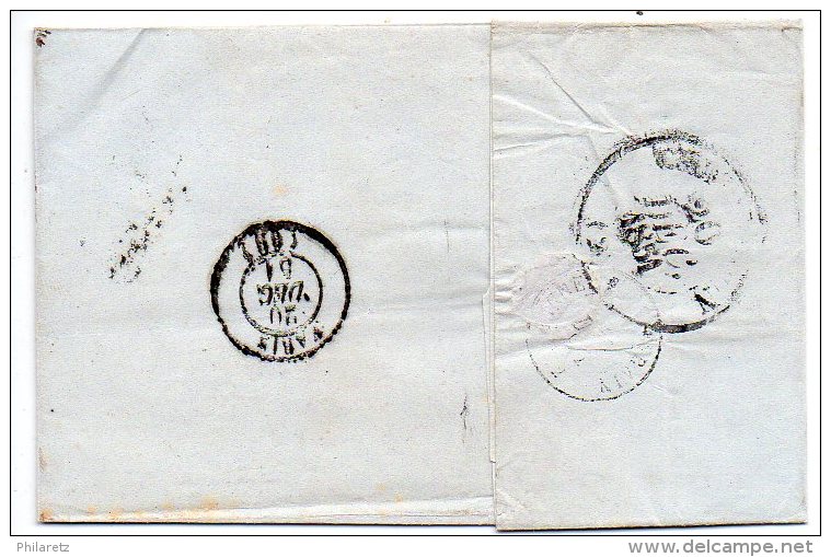 25c CERES (Petit BdF Inférieur) Oblitéré Grille Sur Lettre De Lille Du 19 Décembre 1851 Avec Cachet Type 13 - 1849-1876: Période Classique