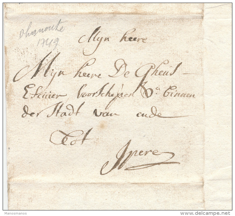 605/23 - Lettre Précurseur DRANOUTRE ( Heuvelland) 1749 Vers YPRES Iperen - Signé De Vriere - 1714-1794 (Paises Bajos Austriacos)