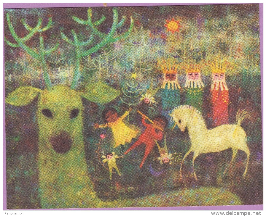 Voeux °° Noël - Rois Mages Cheval Blanc Et Cerf - Verso Uni écrit - 10x12 - Other & Unclassified