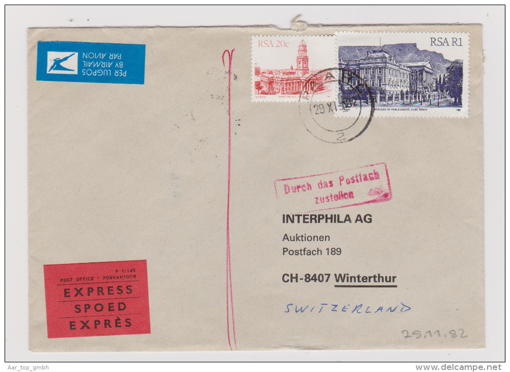 Afrika SÜDAFRIKA 1982-11-29 PAARL Exprès R-Brief Nach Winterthur - Lettres & Documents