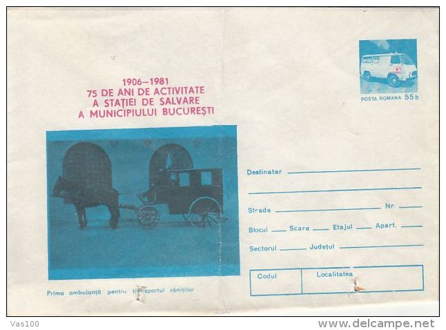 FIRST AID, BUCHAREST AMBULANCE SERVICE, COVER STATIONERY, ENTIER POSTAL, 1981, ROMANIA - Secourisme