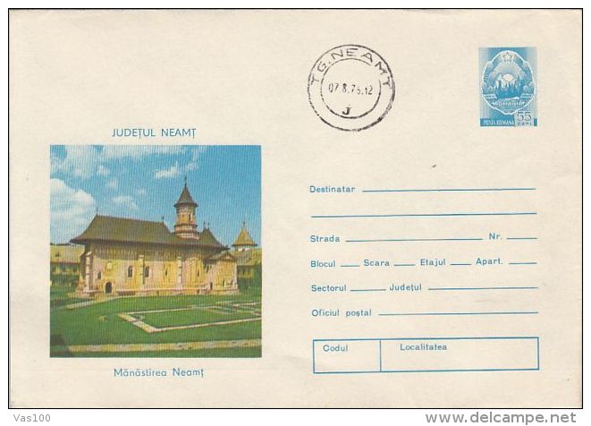 NEAMT MONASTERY, COVER STATIONERY, ENTIER POSTAL, 1974, ROMANIA - Abbayes & Monastères
