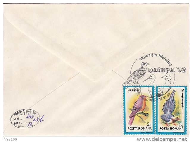 BIRDS, EAGLES, LAPWING, EGRET, BUSTARD, STORK, SPECIAL COVER, 1992, ROMANIA - Aigles & Rapaces Diurnes