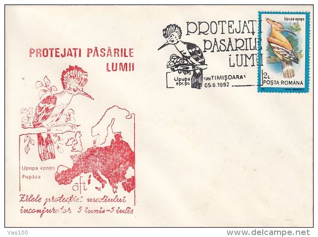 BIRDS, HOOPOE, SPECIAL COVER, 1992, ROMANIA - Piciformes (pájaros Carpinteros)