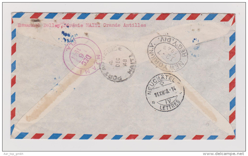 HAITI 1948-12-03 JEREMIE Blau Flugpost R-Brief Nach Neuchatel - Haiti
