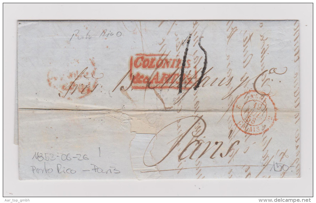 PUERTO RICO 1853-06-26 Vorphila Brief Nach Paris - Antilles