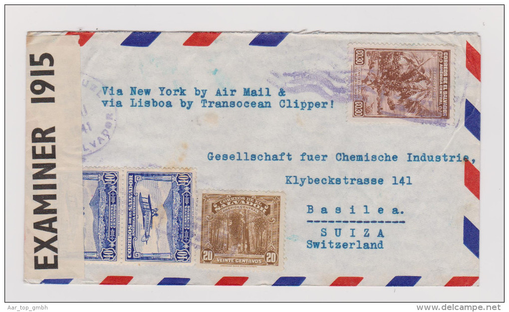 EL SALVADOR 1941-06-25 Zensur Brief Nach Basel - Salvador