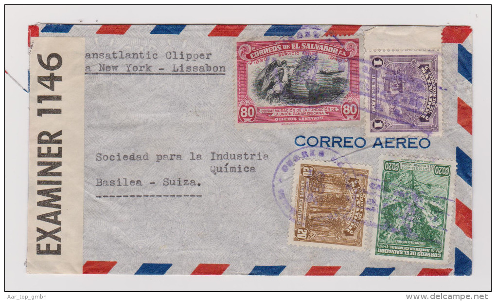 EL SALVADOR 1944-08-30 Zensur Brief Nach Basel - Salvador