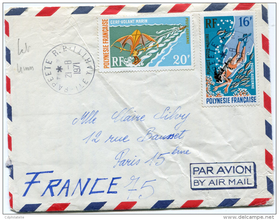 POLYNESIE LETTRE PAR AVION DEPART PAPEETE 21-8-1971 ILE TAHITI POUR LA FRANCE - Covers & Documents